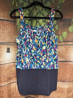 EUC Sew In Love Teal Multi-Color Layered Tank